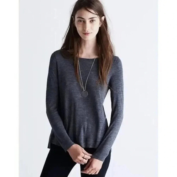 Madewell Dark Gray Anthem Long Sleeve Boatneck Tee M - Picture 1 of 5